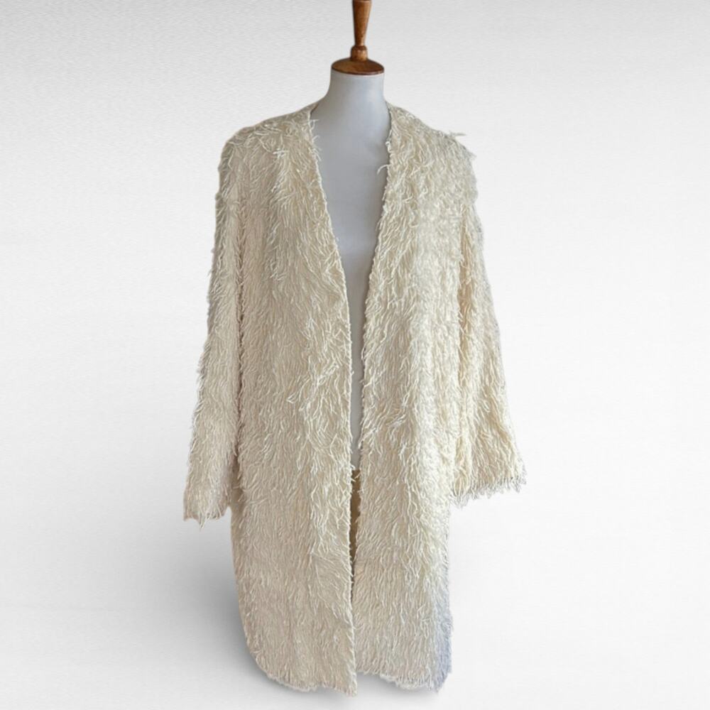 Helmut Lang Wool-Blend Cream Fringe Coat